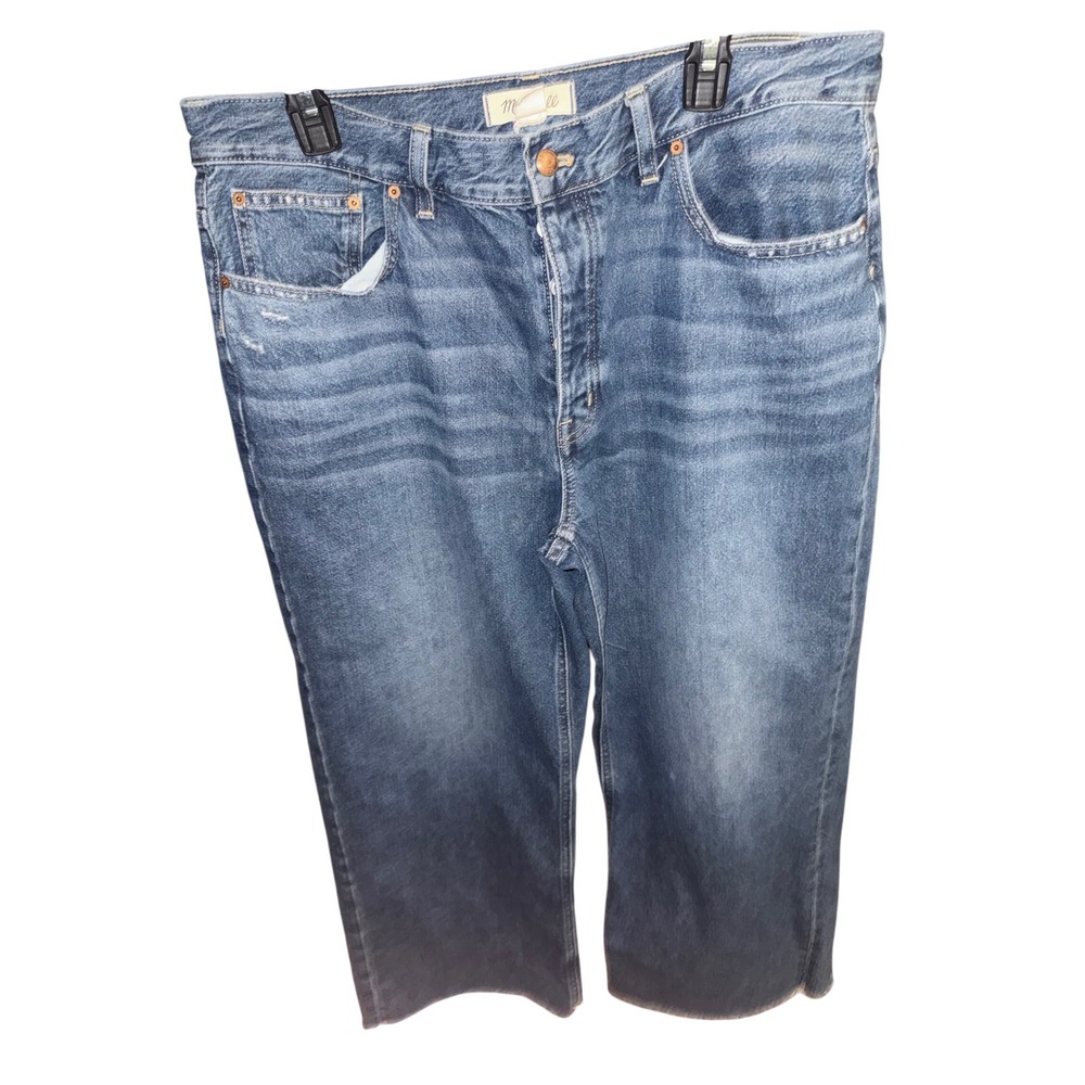 Madewell Low-Slung Baggy Crop Jeans Blue Raw Hem Size 31 - Picture 2 of 6